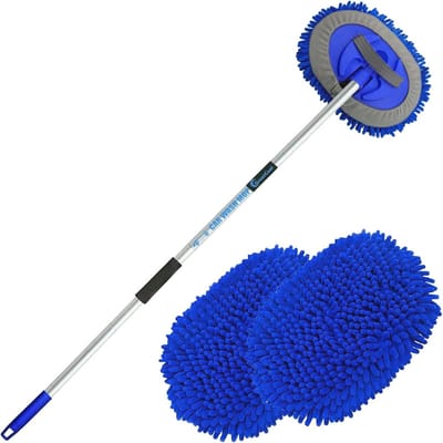 Autowasborstel - Autodweil Lange steel - Auto Reinigen - Krasvrij Microvezel - 160 cm - Blauw