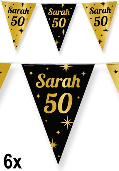6x Luxe Vlaggenlijn Sarah 50 zwart/goud 10 meter - Classy - Dubbelzijdig bedrukt - Abraham Sarah festival thema feest party