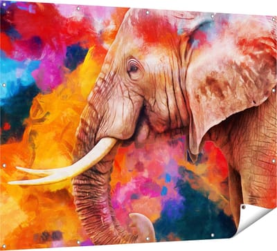 Gards Tuinposter Kleurrijke Olifant - Abstract - 160x120 cm - Tuindoek - Tuindecoratie - Wanddecoratie buiten - Tuinschilderij