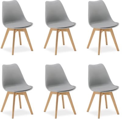 Homestyle4u Eetkamerstoel van Hout en Kunststof - 6 Stoelen - Keukentoel - Grijs