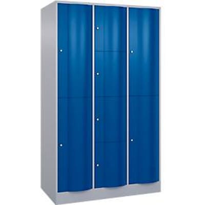 C+P Resisto combi lockerkast, 3 vakken, 8 vakken, B 1148 x D 640 x H 1950 mm, blank aluminium/ gentiaanblauw