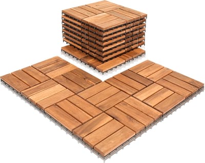 Terrastegels Acacia Acaciahout 30x30cm 11 Stuks 1m² Mozaïek Vlondertegels Balkontegels - Makkelijke en Snelle Montage Kliktegels Buiten tegels