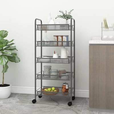 vidaXL - Keukentrolley - 5-laags - 46x26x105 - cm - ijzer - grijs