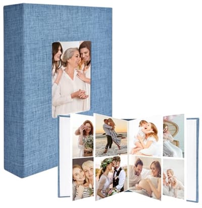 Fotoalbum insteekalbum voor 200 foto's 10 x 15 cm met linnen cover en voorvenster