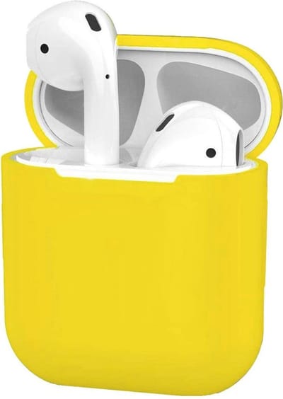 Hoesje - Geschikt voor Apple Airpods 1 - Siliconen Dun Met Clip - Case Cover - Silicone Hoes - Geel