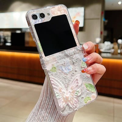 Transparant Hard PC Schokbestendig Telefoonhoesje met Vlinderprint Voor Samsung Galaxy Z Flip 7 6 5 4 3 5G Flip5 Flip6 Flip7 Transparante Cover For Samsung Z Flip7