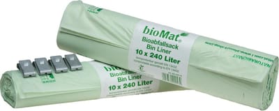 BioMat - Composteerbare Vuilniszakken 240 Liter - 2 x 10 Stuks + 4 Clips - Composteerbaar EN13432 - OK - Ademend en Scheurvast - Extra Sterk