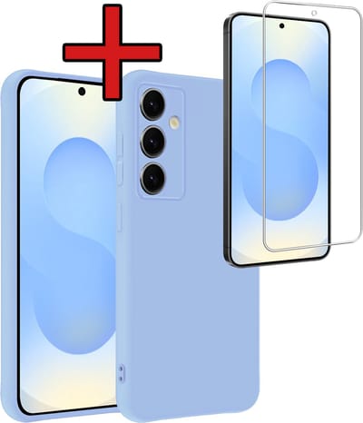 Hoesje - Met Screenprotector - Geschikt voor Samsung Galaxy S25 FE - Sterk & Shockproof - Telefoon Hoes - Back Cover - Siliconen Case - Telefoonhoes - Lichtblauw
