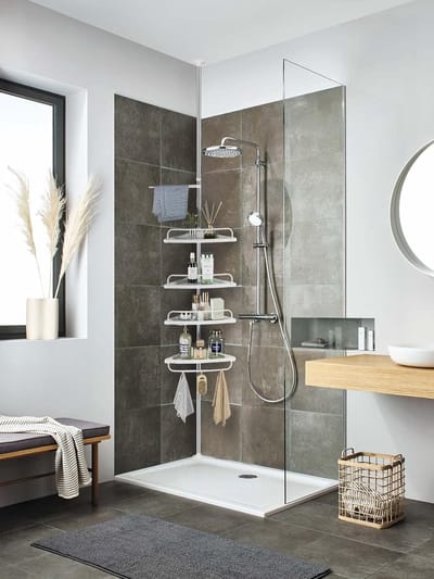 Telescopische Plank - Hoekplank Douche - Ruimte Organiseren - Zonder Boren - 100-260cm - Zwart
