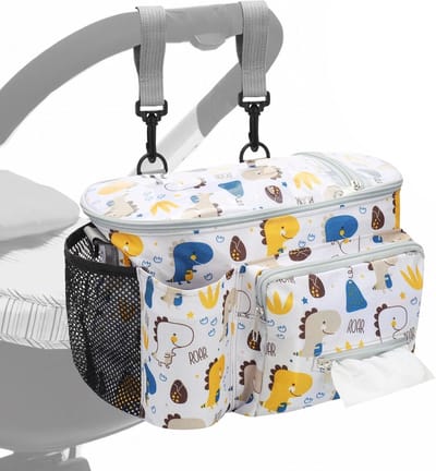 Stroller Organiser - Universele - Met Geïsoleerde Bekerhouder - Schouderriem en Ritscompartiment - Verschoon Tas voor Kinderwagen en Buggy met Grote Opbergruimte - Praktische Kinderwagen Tas