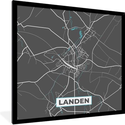 Fotolijst incl. Poster - België – Landen – Stadskaart – Kaart – Blauw – Plattegrond - 40x40 cm - Posterlijst