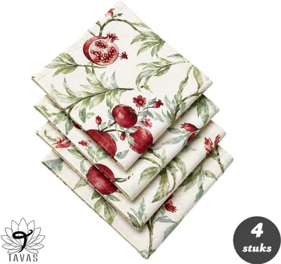 Tavas Servetten - 30 x 30 cm - Set van 4 stuks - Granaatappelmotief - Katoen