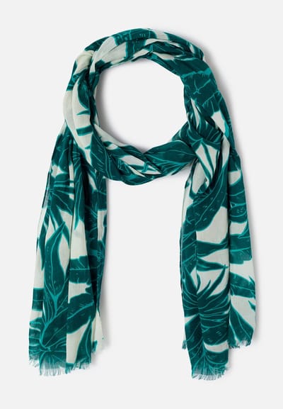 Damart - Foulard sjaal puur katoen bladerprint - Dames - Groen - Eén maat