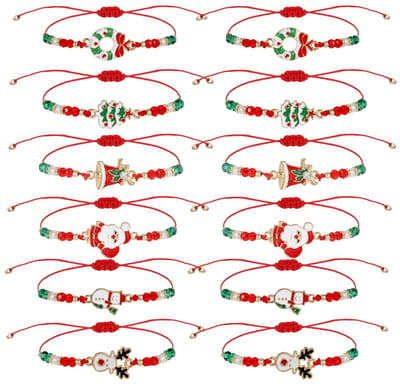 12 stuks - Kerstversieringen - Kerstarmbanden - Kralenwerk - Damesmodellen - Handgemaakte kristallen armbanden - Feestcadeaus - Feestelijke cadeaus - Rood