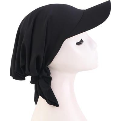 Bonnet Hijab Imprimé Cachemire Forme Carrée Réglable Turban Amibe Foulard Headscarf Chapeau Bandeau Visière Élastique Respirant Casquette Bandana black