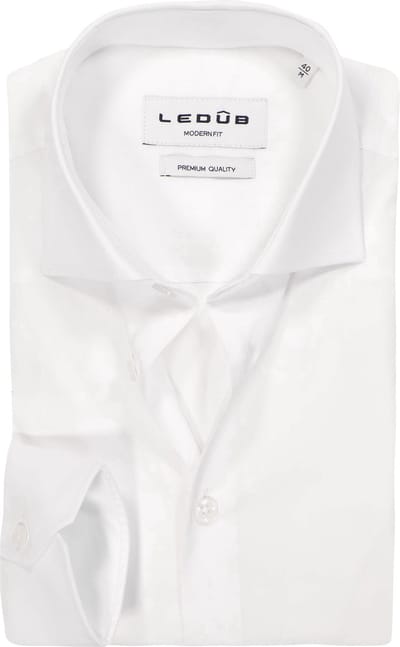Ledub modern fit overhemd - popeline - wit - Strijkvriendelijk - Boordmaat: 39