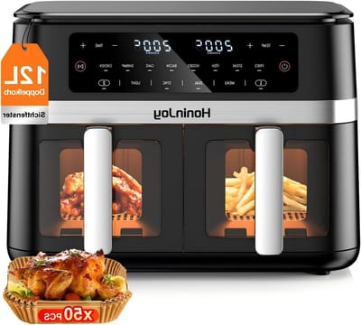 Dubbele Airfryer - Heteluchtfriteuse - Gezond Koken - Dubbele Zone - 12 Liter - Zwart