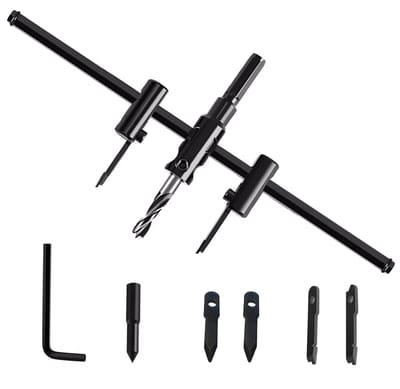 Dailygoods- Cirkelsnijder Verstelbaar - Gatenzaagset voor Hout - Gatenzaag 30-300 mm - Houtbewerkingsgereedschap - Universeel voor Kunststof/Gipsplaat - Hoogwaardig Koolstofstaal