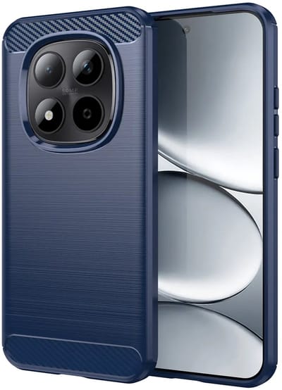 MobyDefend Hoesje - Geschikt voor Xiaomi Redmi Note 15 Pro 5G - TPU Backcover - Geborstelde Metaal & Carbon-Look - Blauw