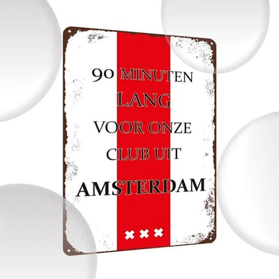 Ajax Amsterdam '90 minuten lang' Wandbord [Mancave of bar] [Wanddecoratie] [Ajax]