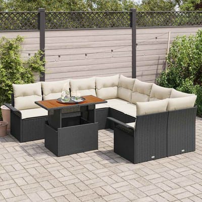 vidaXL - Tuinbank - Set - met - kussen - Zwart - en - crème