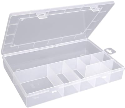 hünersdorff PP-Eco Classic assortimentsdoos met 8 vakken, stabiele sorteerdoos voor schroeven en andere kleine onderdelen, vaste vakindeling, 23,3 x 33,9 x 5,8 cm, transparant