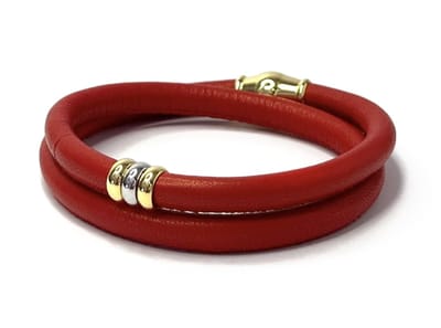 NIEUW! Jolla - dames armband zilver - leer - magneetsluiting - bedels - tweekleurig - Golden Touch - Rood