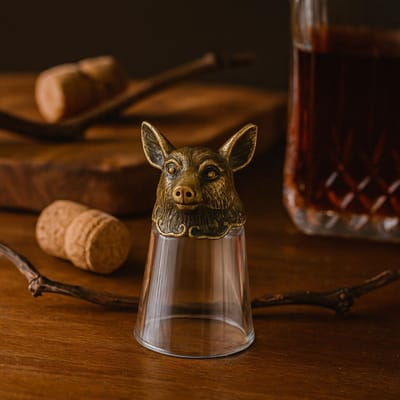 Shotglazen 25ml - Set 12 stuks in geschenkdoos - Chinese Zodiac Creatures Series - Handgemaakt Glas - Messing Sculpturen - Luxe Geschenkdoos