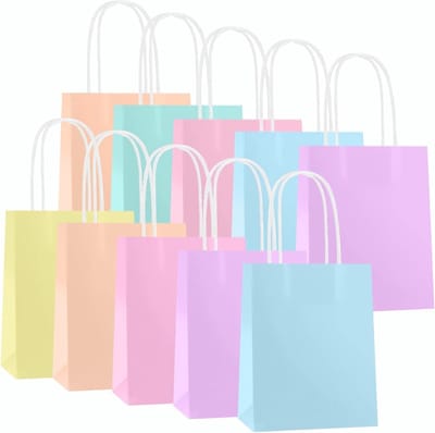 10 Stuks Cadeautasjes voor Macarons, Kraft Papier, Kleine Geschenkzakken met Handvatten voor Vrouwen, Verjaardagsfeest en Feestelijke Gelegenheden - 150×80×210mm