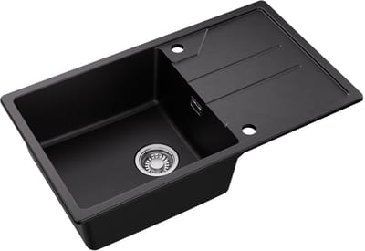 DERW MAX Granieten Spoelbak voor keuken 78x45cm - Enkele Spoelbakken - Onderbouw Spoelbak Antraciet - Met Planchet en Waterafvoersysteem - Voor 60 cm Kast