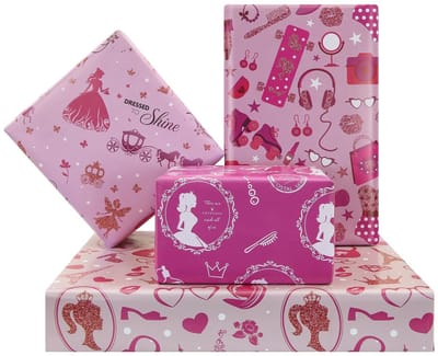 Dailygoods- Cadeaupapier Roze Prinses - Inpakpapier Verjaardag - Verjaardagscadeau - Thema Feest - Kinderen - 4 Ontwerpen Plat Gevouwen