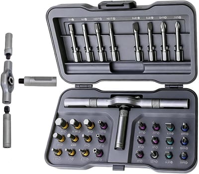 Schroefdriver Ratel Set - Precisie Driver Bits - Elektronica Reparatie - Magnetische Stabiliteit - 32-in-1 - Grijs