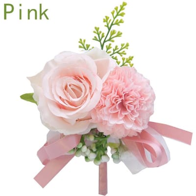 5 Couleurs Fleurs de Poignet Mariée Demoiselle d'Honneur Perles Ruban de Soie Fête Décoration de Mariage Sur le Poignet Corsages Fleur Roses Artificielles