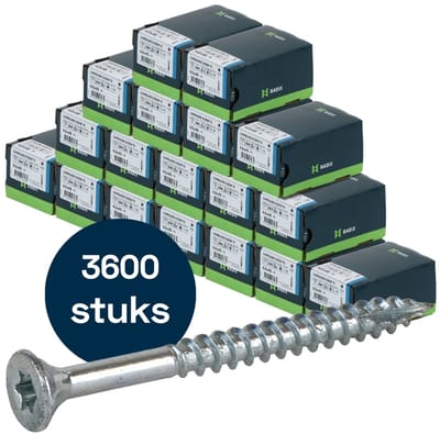 Radix Torx 20 Spaanplaatschroef - Platkop + Snijpunt - 4,0 x 45mm/30 - Verzinkt - Deeldraad (3600 stuks) VOLLE DOOS!