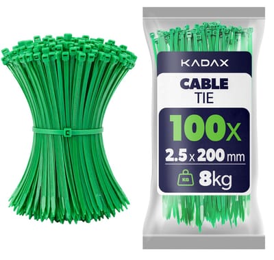 KADAX Kabelbinders 200mm x 2.5mm Groen – set van 100 stuks, nylon kabelbinders met 8kg trekkracht voor veilig kabelbeheer in huis, tuin, werkplaats en kantoor