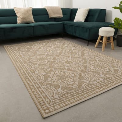 Vloerkleed Buiten - Buitenkleed Laagpolig Beige Vloerkleed Koho Outdoor Tapijt - 140x200cm- Modern - Woonkamer - Salon - Slaapkamer - Eetkamer