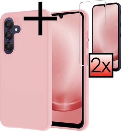 Hoesje - Met 2x Screenprotector - Geschikt voor Samsung Galaxy A25 - Sterk & Shockproof - Back Cover - Siliconen Case - Telefoon Hoes - Lichtroze