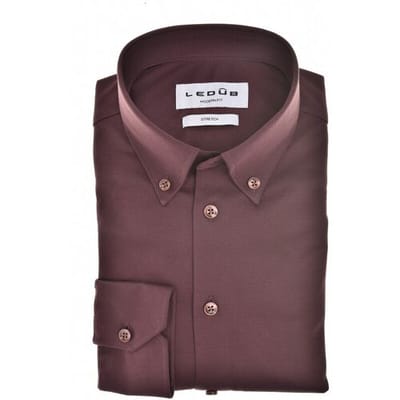 Ledûb Overhemd Cotton Jersey Stretch Uni Color Button-Down Donker Rood / male