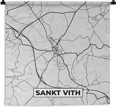 Wandkleed - Wanddoek - Kaart – Plattegrond – Stadskaart – Sankt Vith – België – Zwart Wit - 180x180 cm - Wandtapijt