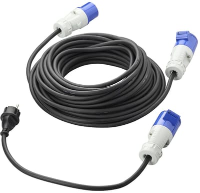 ProPlus CEE Verlengkabel Camping - 20 M - 3x1,5mm² - Verloopkabel 40cm van Schuko stekker naar CEE - Geschikt tussen +50 en -35 °C - Stekkerdoos - Verloopstekker - Inclusief Opbergtas - Zwart