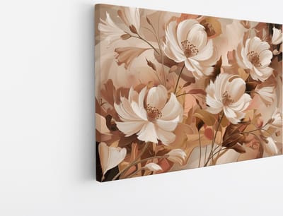 Saammp Canvas Schilderij - Witte bloemen - Bruin - Abstract - 30x20 - Foto op canvas - Wanddecoratie - Muurdecoratie Woonkamer - Kantoor Decoratie