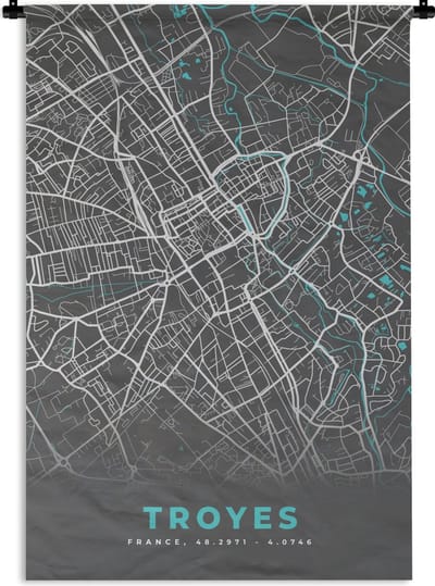 Wandkleed - Wanddoek - Troyes - Frankrijk - Plattegrond - Stadskaart - Kaart - 120x180 cm - Wandtapijt