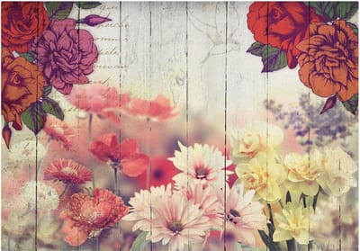 Fotobehangkoning - Behang - Vliesbehang - Fotobehang Vintage Bloemen - Retro - Vintage Flowers - 300 x 210 cm