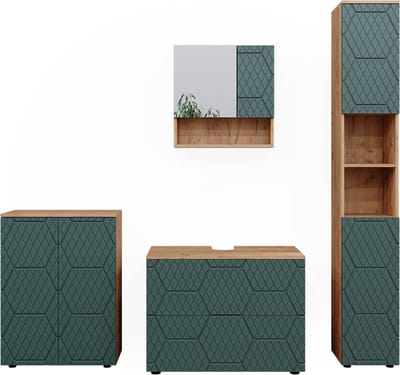 Vicco Badkamermeubel set Irma, Groen/Goudkleurig Eiken, 4-delig