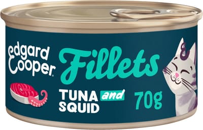 Edgard & Cooper Kattenvoer Graanvrij Natvoer voor Kitten en Kat en Senior Gesteriliseerde of Actieve Katten Natuurlijke Heerlijke Filets 70g x 24 Verse Tonijn & Calamares, Aanvullende voeding