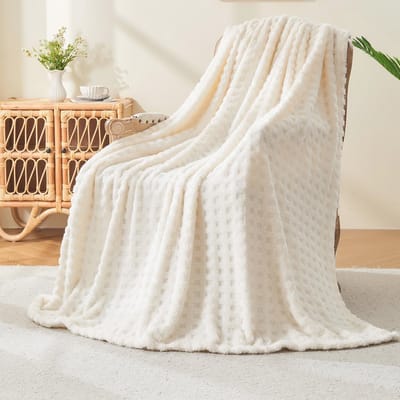 Fleece Deken Pluizig Imitatiebont Zacht Warm Dikke Deken voor Bed Sofa Bank - Wafel Wit 127 x 178