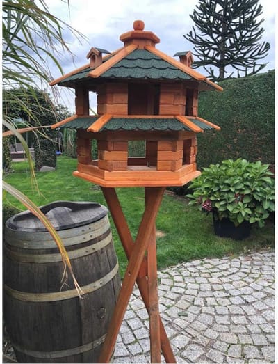 XL Zeshoekige Vogelvoederplaats met Standaard - Duurzaam Houten Vogelhuis voor Tuin
