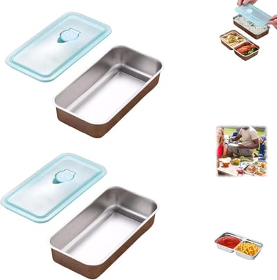 VHV - Vershoudbakjes - Snackdoosjes - Lunchbox - RVS lunchbox - Set van 2 - Roestvrij staal - Lekvrij - Met 1 vakken- Voor school, werk en onderweg - Blauw