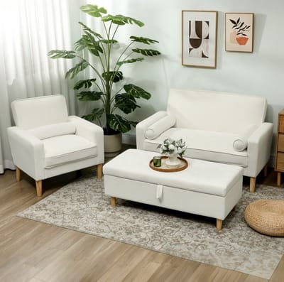 OKWISH Zitbank 130 Cm - 2-Zits Sofa Met Zachte Bekleding En S Veren - Voor Woonkamer Slaapkamer Of Werkkamer - Polyester - Crèmewit
