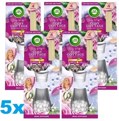 Air Wick Essentials Geurstokjes - Cosy Cottage met Rozen & Kerstboom - 5 x 25 ml - 5 Stuks